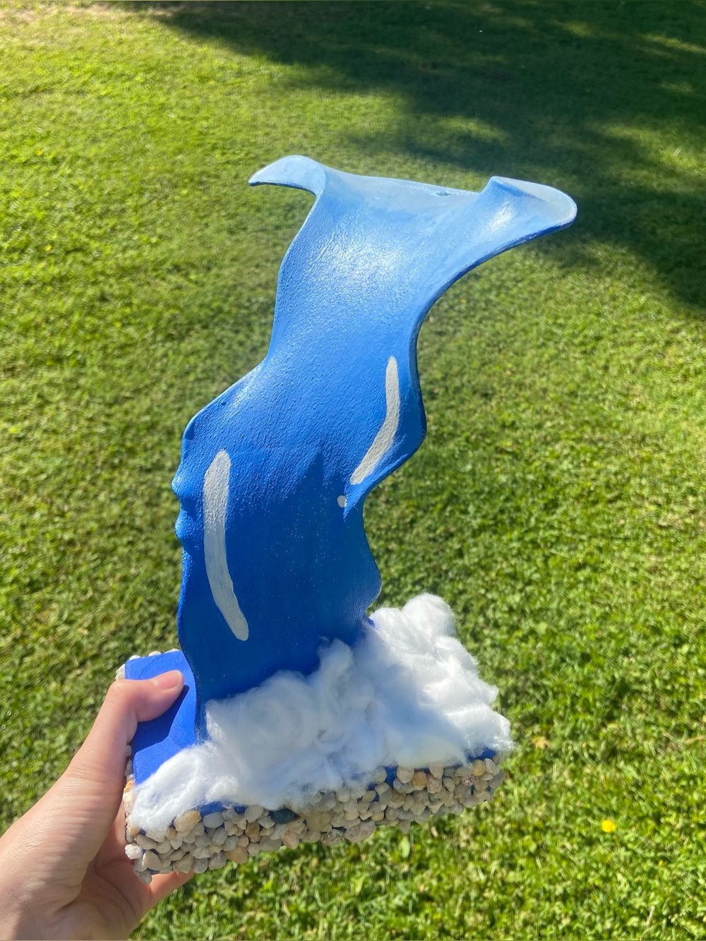 Original Hand-Crafted Beachy Coastal Wave Waterfall Sculpture with Wooden Base